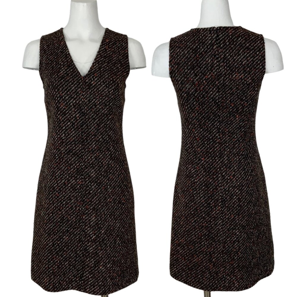 Theory Drikan Tweed A-Line Jumper Dress 4 Alden Sandalwood Multi Sleeveless